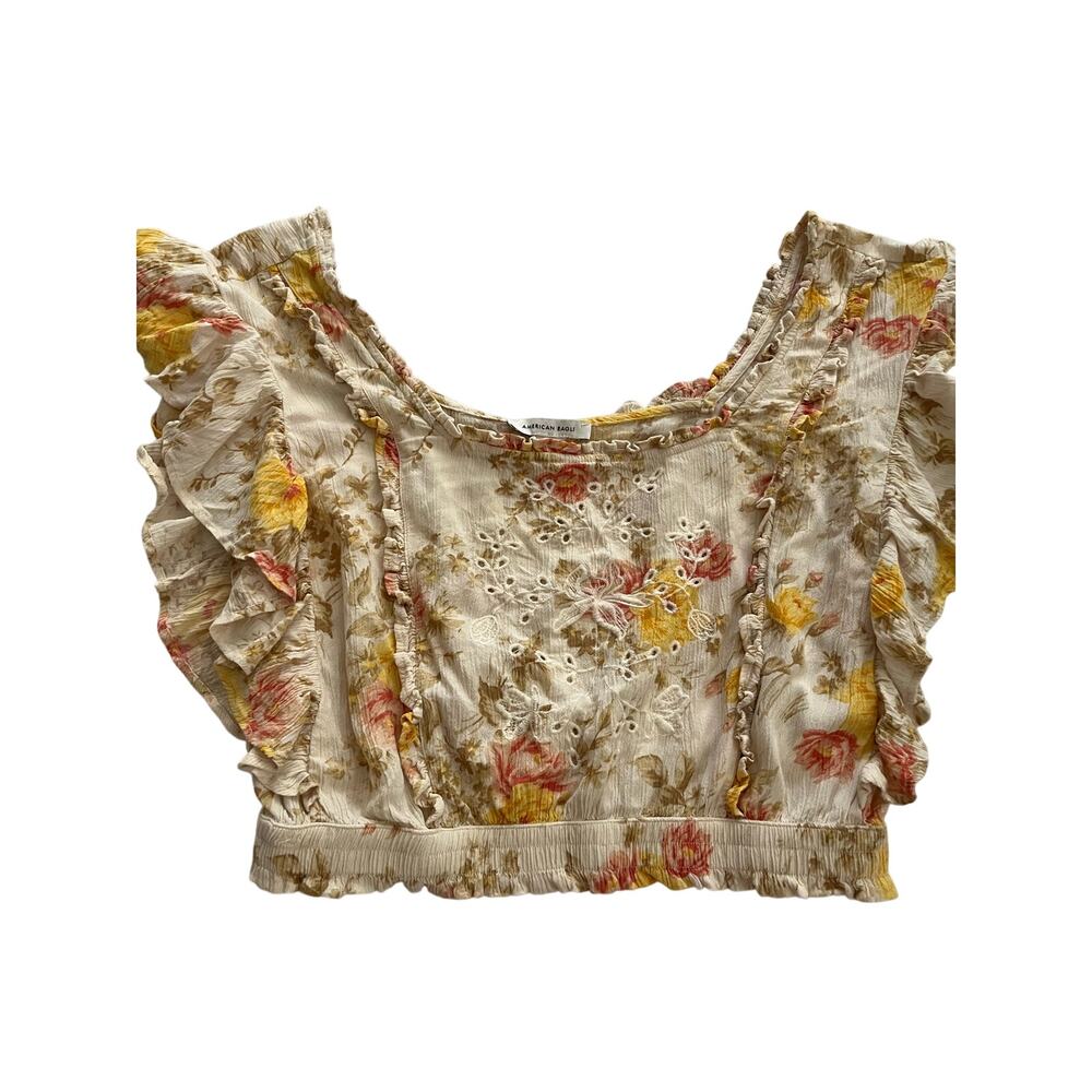 American Eagle Square Neck Smocked Floral Blouse - Size M